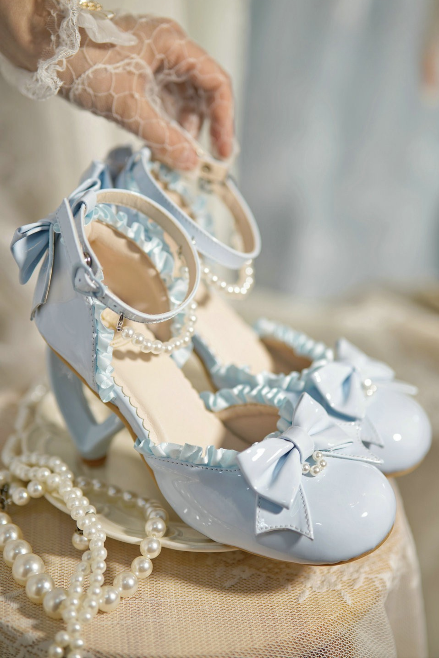 Heart Love Lollita Pearl Peach Heels