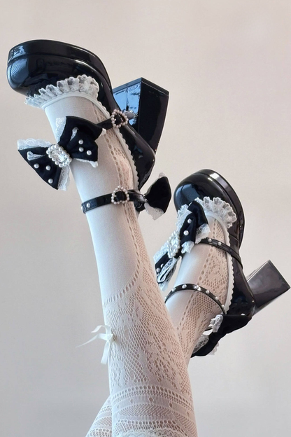Polka Dot Lolita Ribbon High Heels