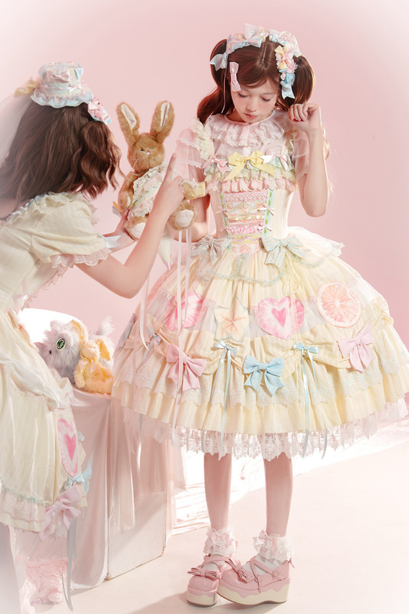 [pre-order] Slice Cake Lolita Dress + Jumper Skirt + Headband + Clip + Hat