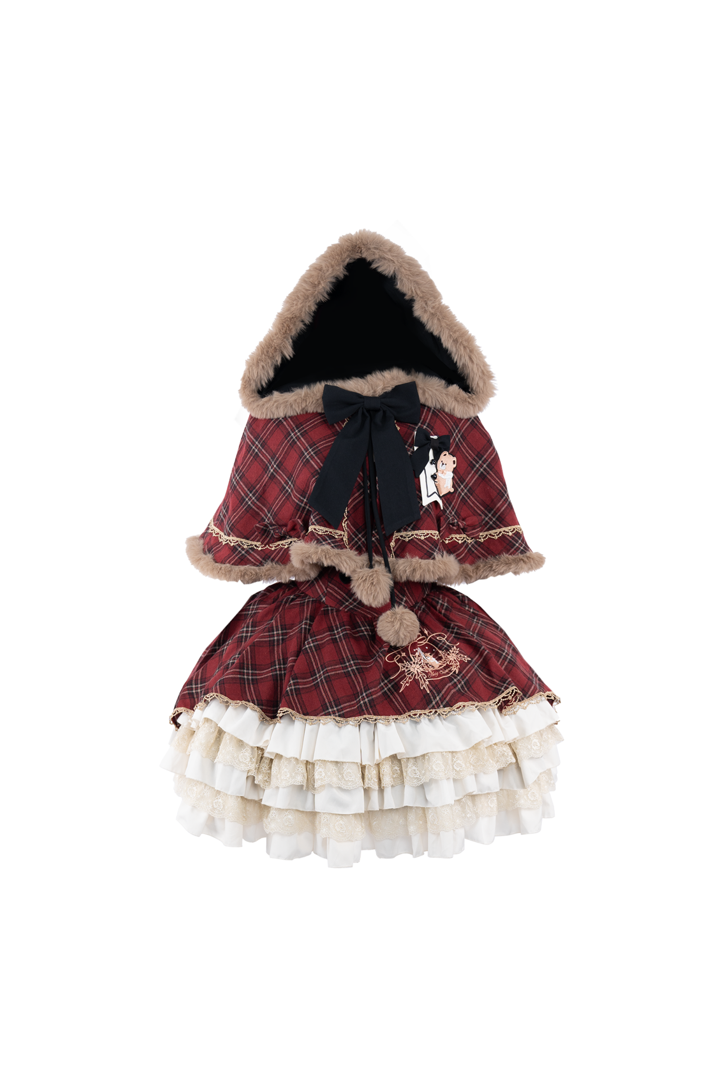 [pre-order] Plaid Lolita Jsk + Hooded Cloak + Knit + Bear Headband