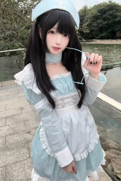 Angelic Aqua Maid Apron Dress + Nurse Hat