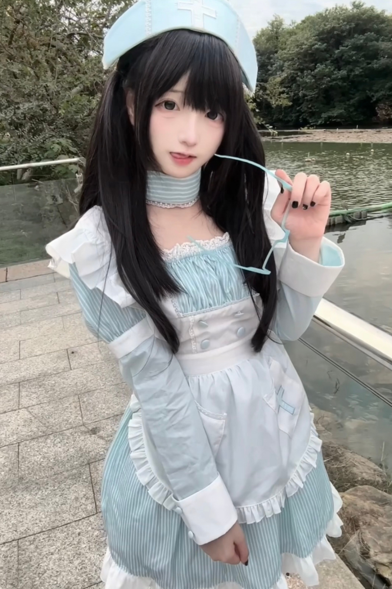 Angelic Aqua Maid Apron Dress + Nurse Hat
