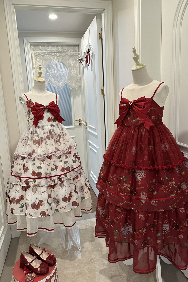 Retro Antique Cherry Sweet Lolita Dress + Jumper Skirt