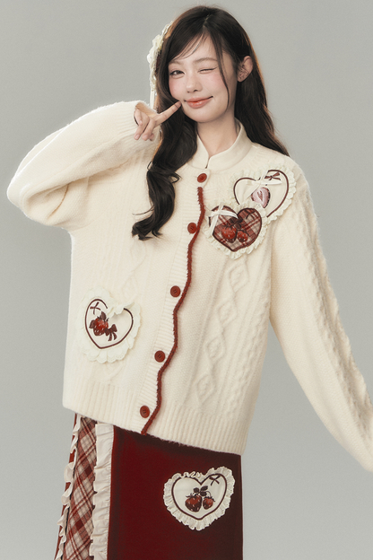 Strawberry Cream Cardigan + Skirt + High Neck Top + Hairpin
