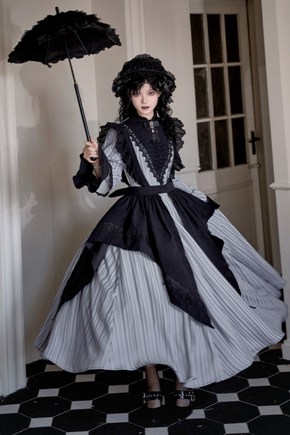 [pre-order] Stripe Lolita Dress + Apron + Necklace + Ribbon