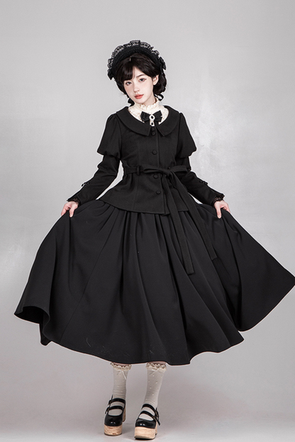 [pre-order] Dark Sweet Lolita Dress + Faux Collar + Necklace + Jacket + Ribbon + Sleeve + Fur Shawl