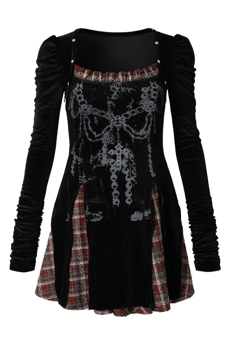 Baroque Velvet Plaid Dress