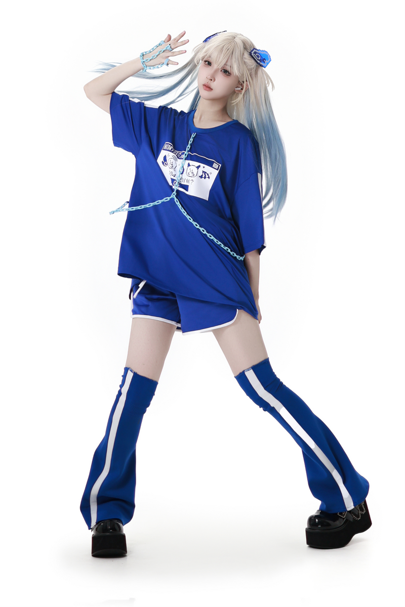 Subculture Loose Oversized T-shirt + Pants + Leg Warmers + Angel Devil Hairpins