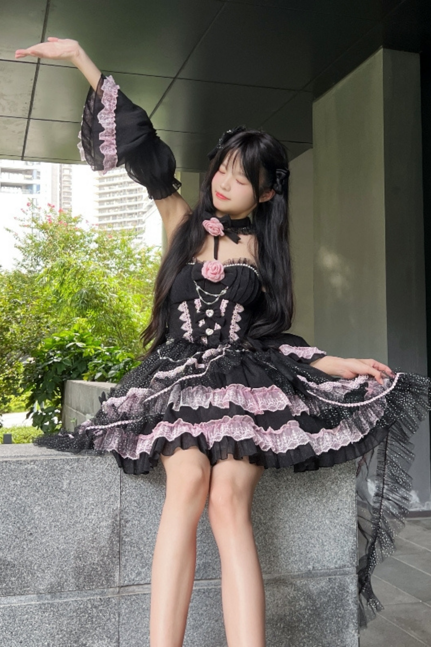 Tube Top Lolita Dress + Sleeves + Head Accessory