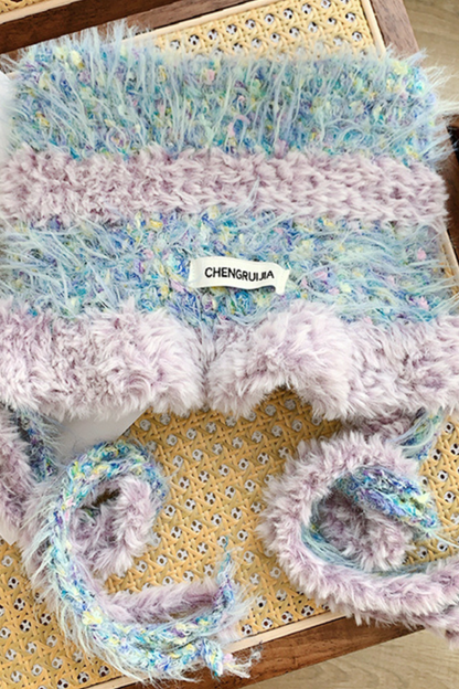 Cat Ear Fur Face Protector Knit Hat
