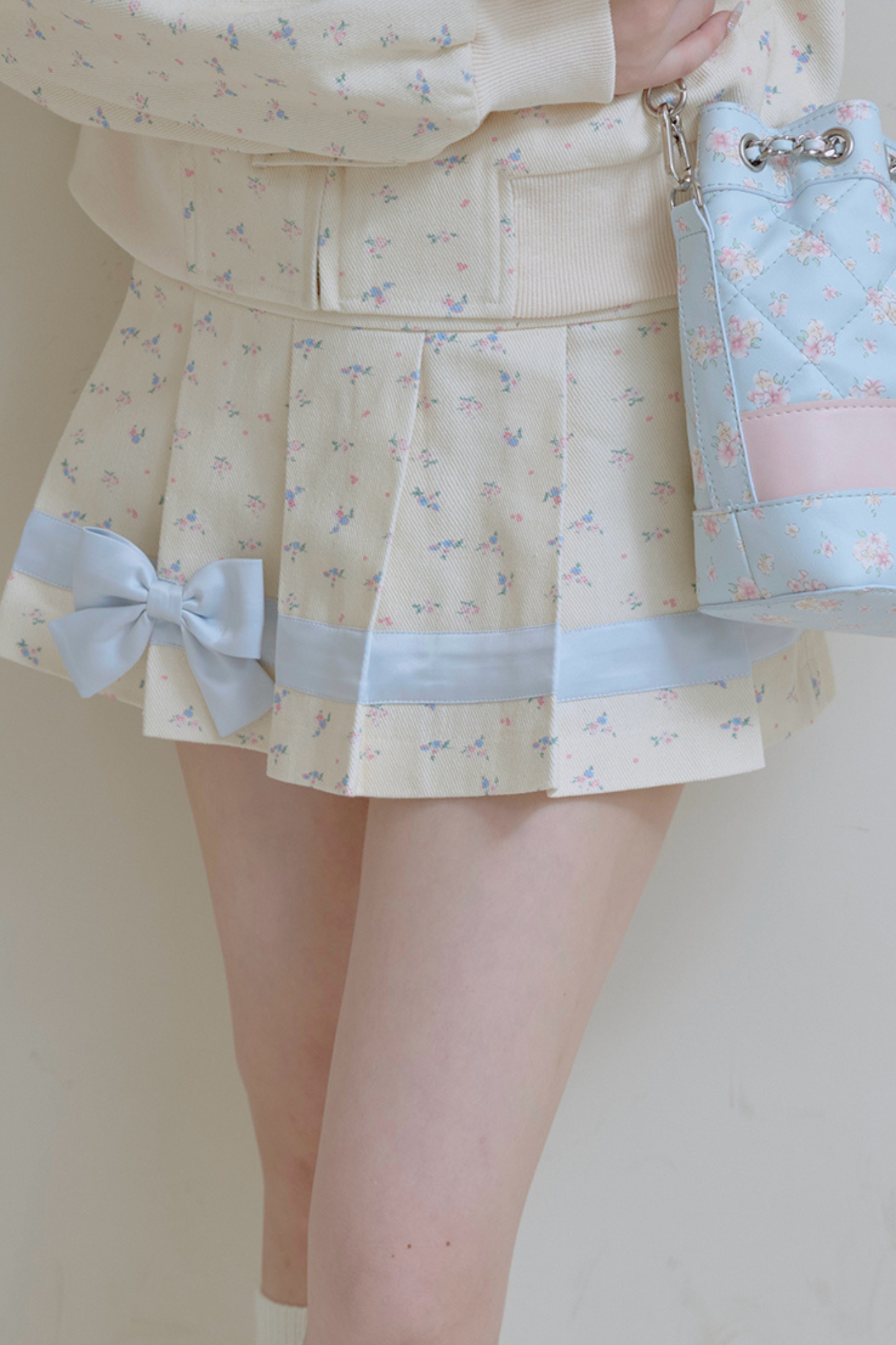 Flower Ribbon Jacket + Pleated Skirt