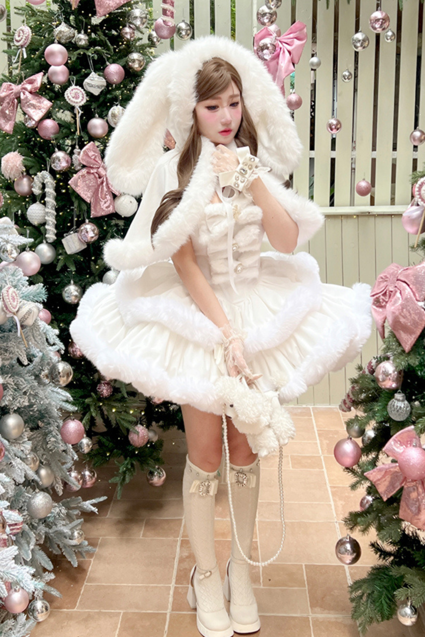 Angora Fur Princess Dress + Rabbit Cape + Sheer Tail