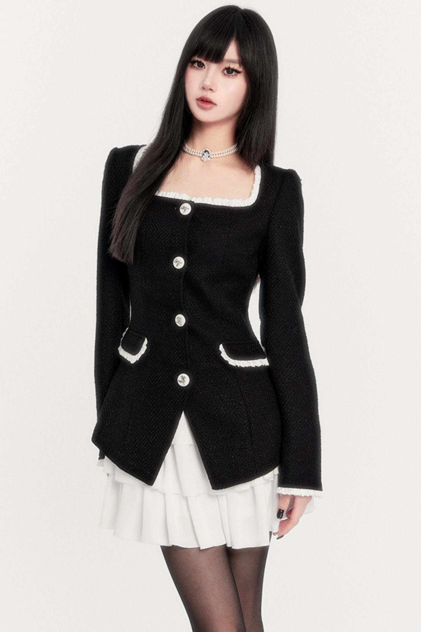 Ribbon Tweed Vest Dress Set