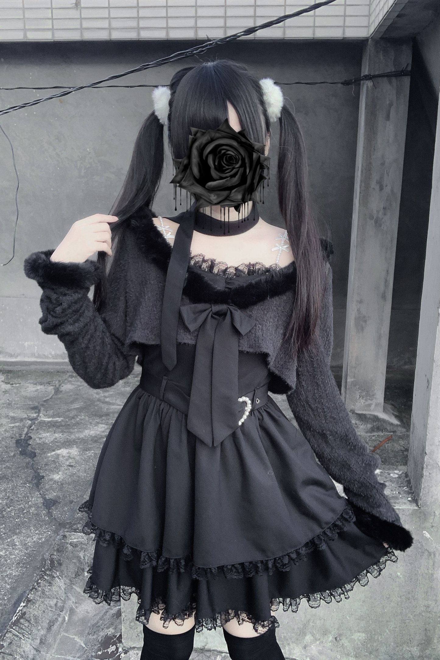Jirai Suspender Skirt + Short Cardigan