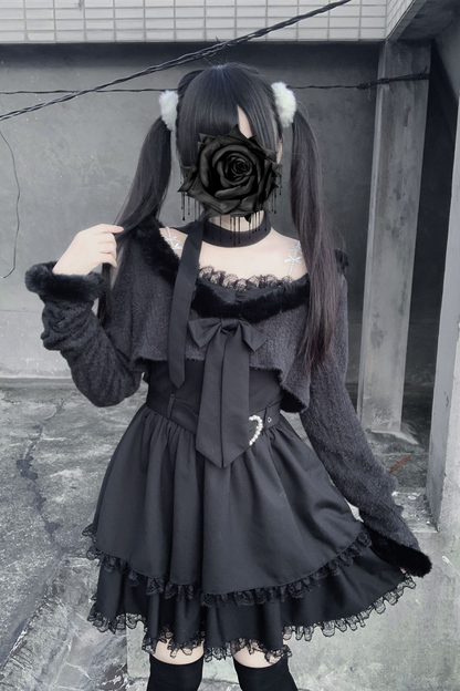 Jirai Suspender Skirt + Short Cardigan