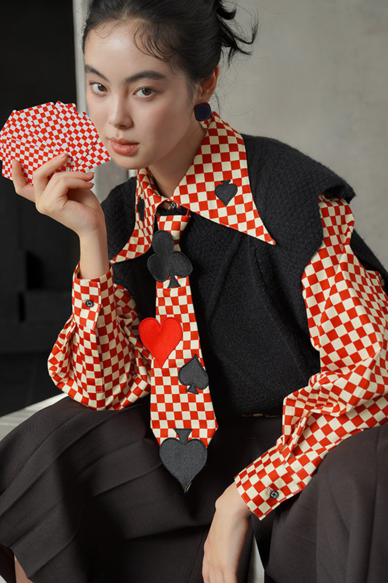 Retro Plaid Playing Card Design Blouse
