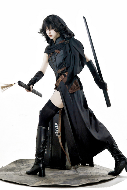 [reserved Item] Punk Style Dark Gothic Dress + Shorts + Shawl + Sleeves + Belt Bag