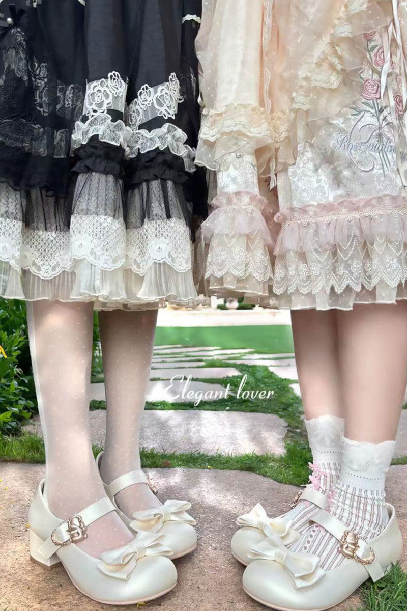 Satin Sheep Puff Ribbon Shoes