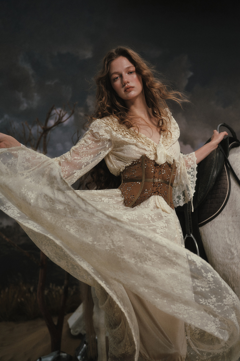Western Lace Long Dress + Corset