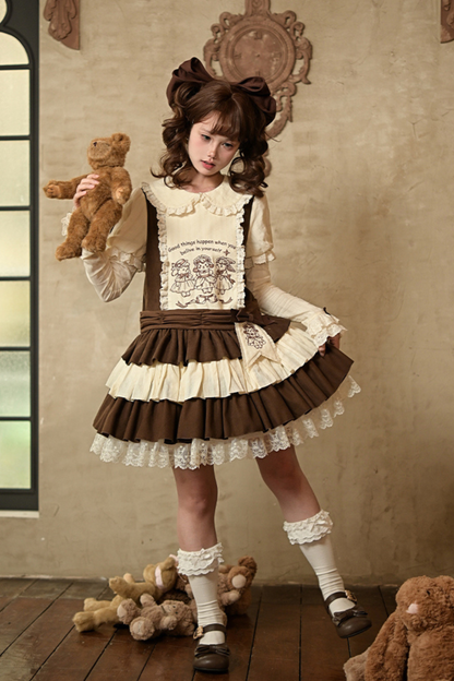 Doll Fairytale Lolita Dress + Bow Brooch + Belt + 2way Embroidery Brooch