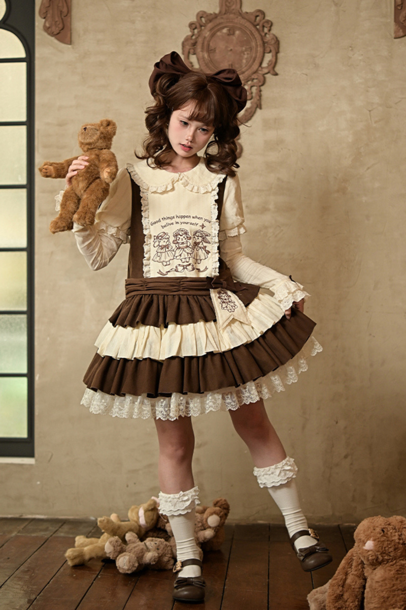 Doll Fairytale Lolita Dress + Bow Brooch + Belt + 2way Embroidery Brooch