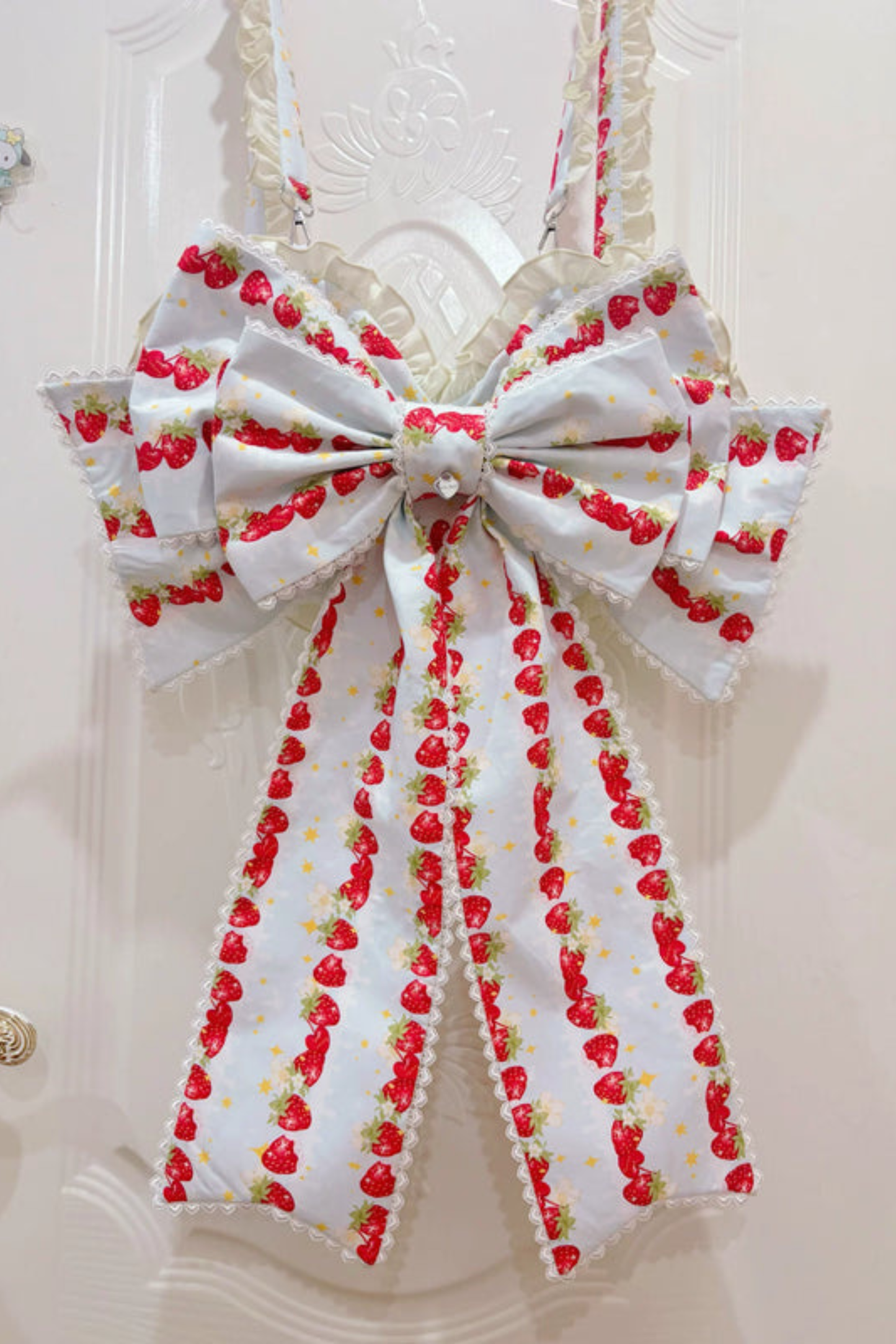 Strawberry Lolita Jumper Skirt + Rabbit Hair Scarf + Big Ribbon + Top + Hat + Bonnet
