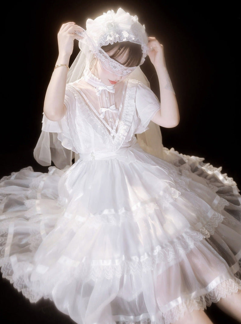 Stand Collar Ruffle Tiered Airy Dress