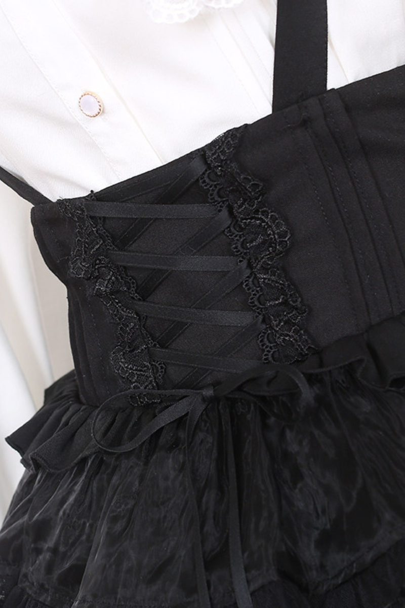 Holy Cross Flutter Sleeve Suspender Skirt + Shirt