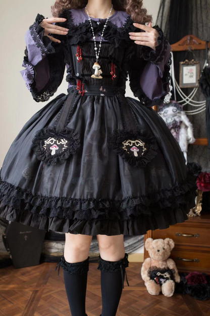 Ruffled Beaded Gothic Straps Printed Dress