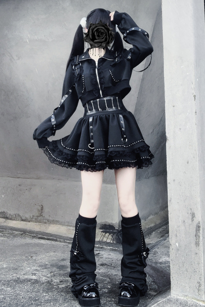 Dark Subculture Sporty Jacket + Skirt