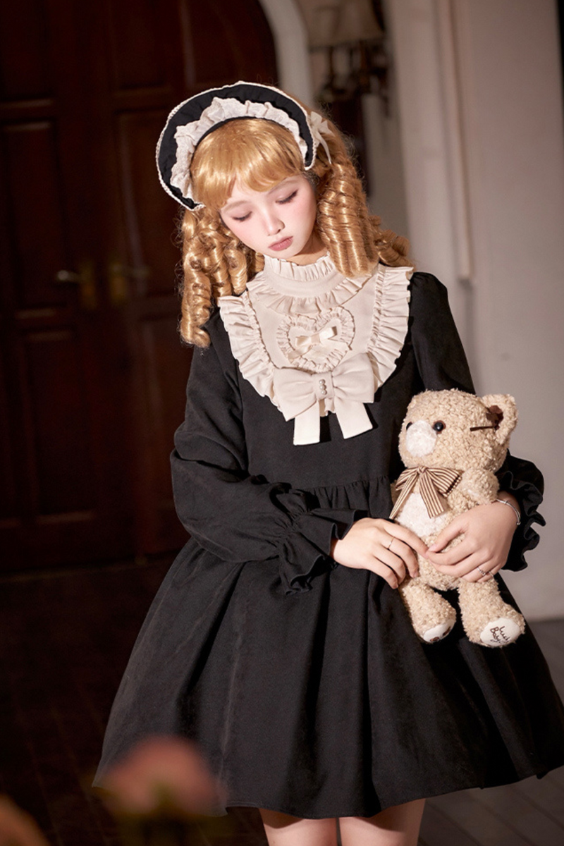 [pre-order] Dark Doll Lolita Dress + Apron + Ribbon + Headband