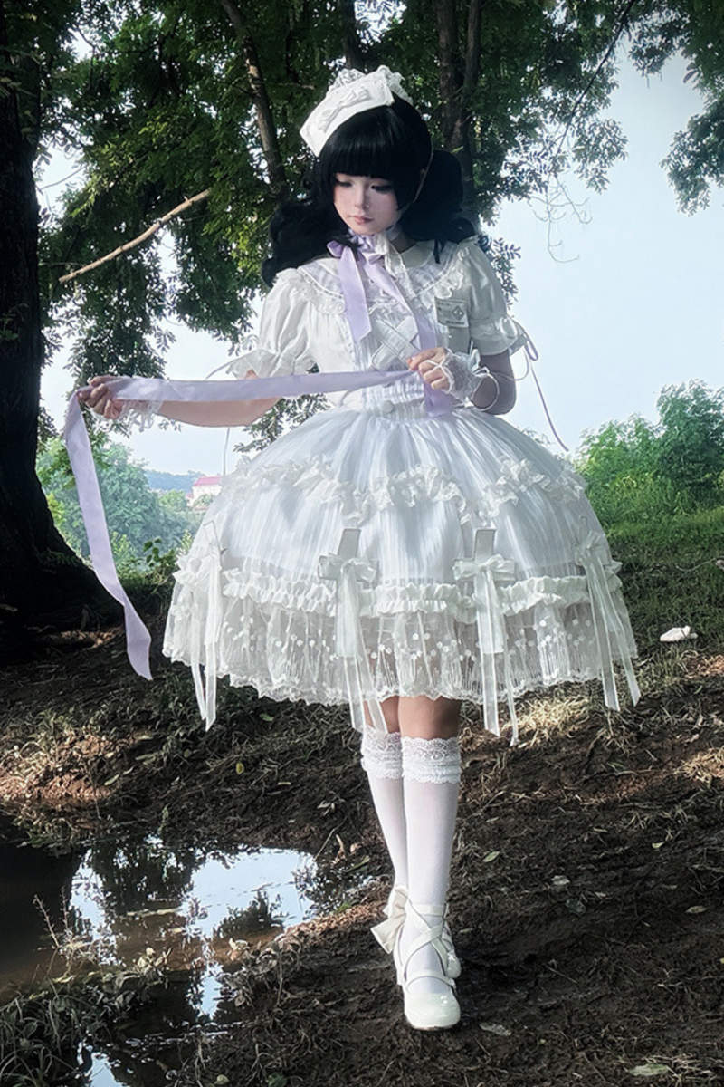 [pre-order] Pure White Gothic Tulle Dress + Nurse Hat