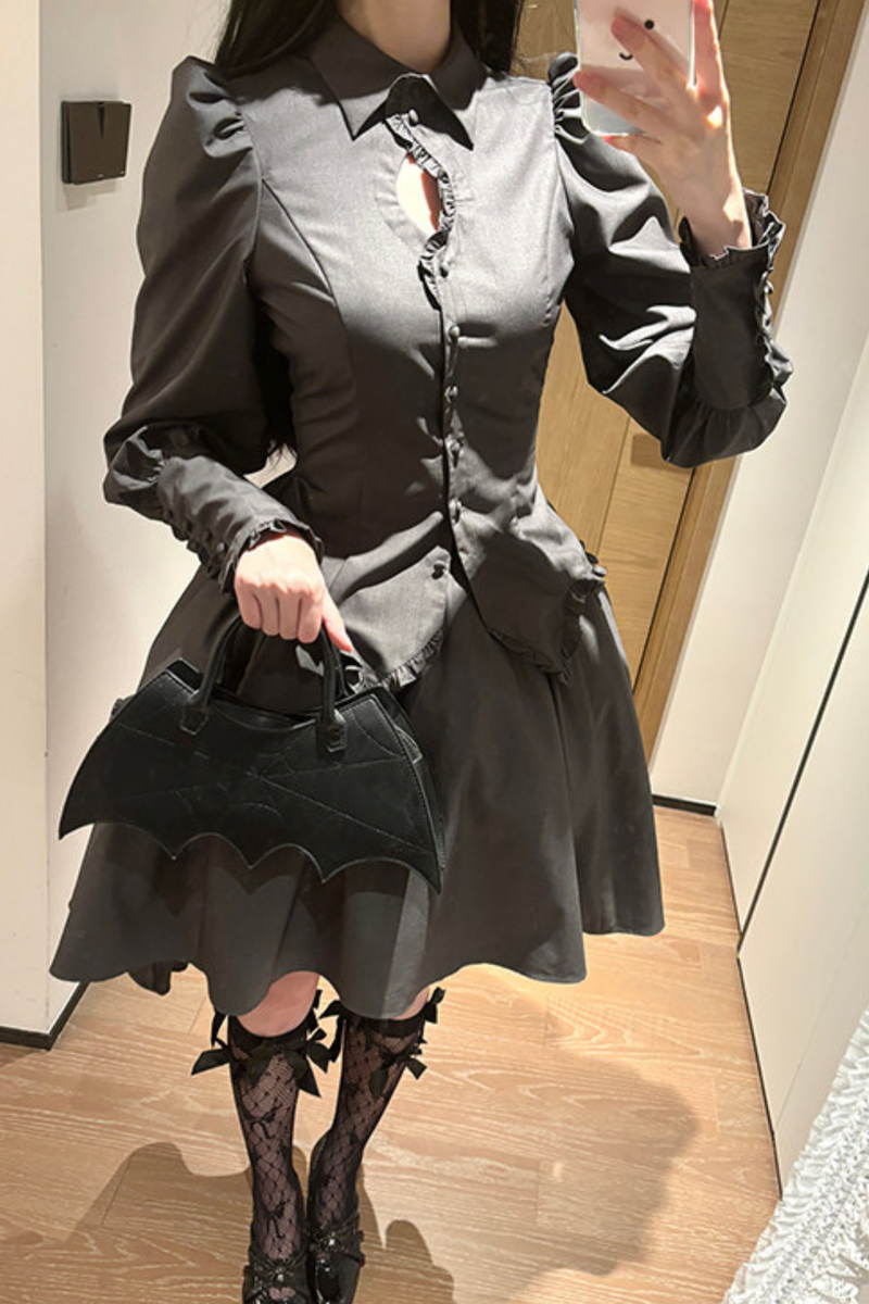 Gothic Puff Shoulder Blouse + Skirt