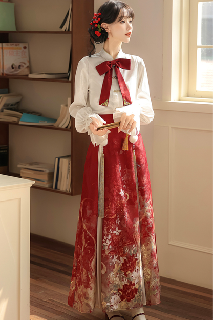 Retro Chinese-style Shawl + Tops + Skirt