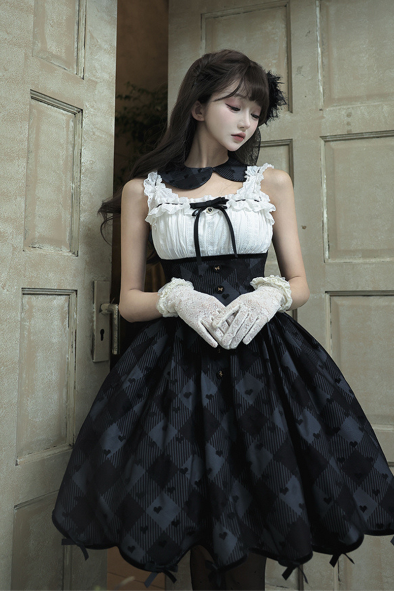 Silent Manor Dark Lolita Princess Jumper Skirt + Ribbon Collar Ruffle Jacket