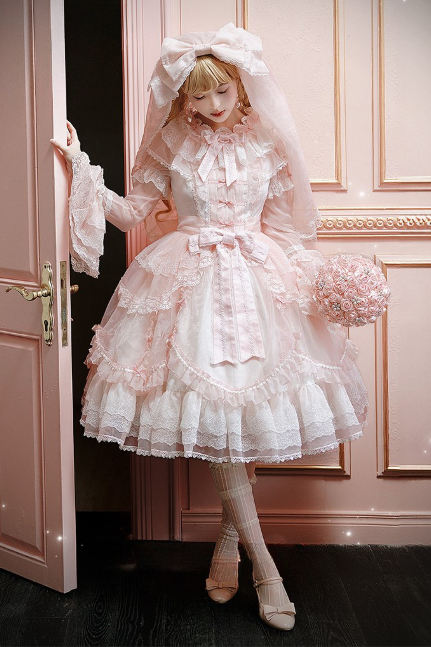 [pre-order] Candy Flavor Flower Lace Tulle Dress + Ribbon Veil