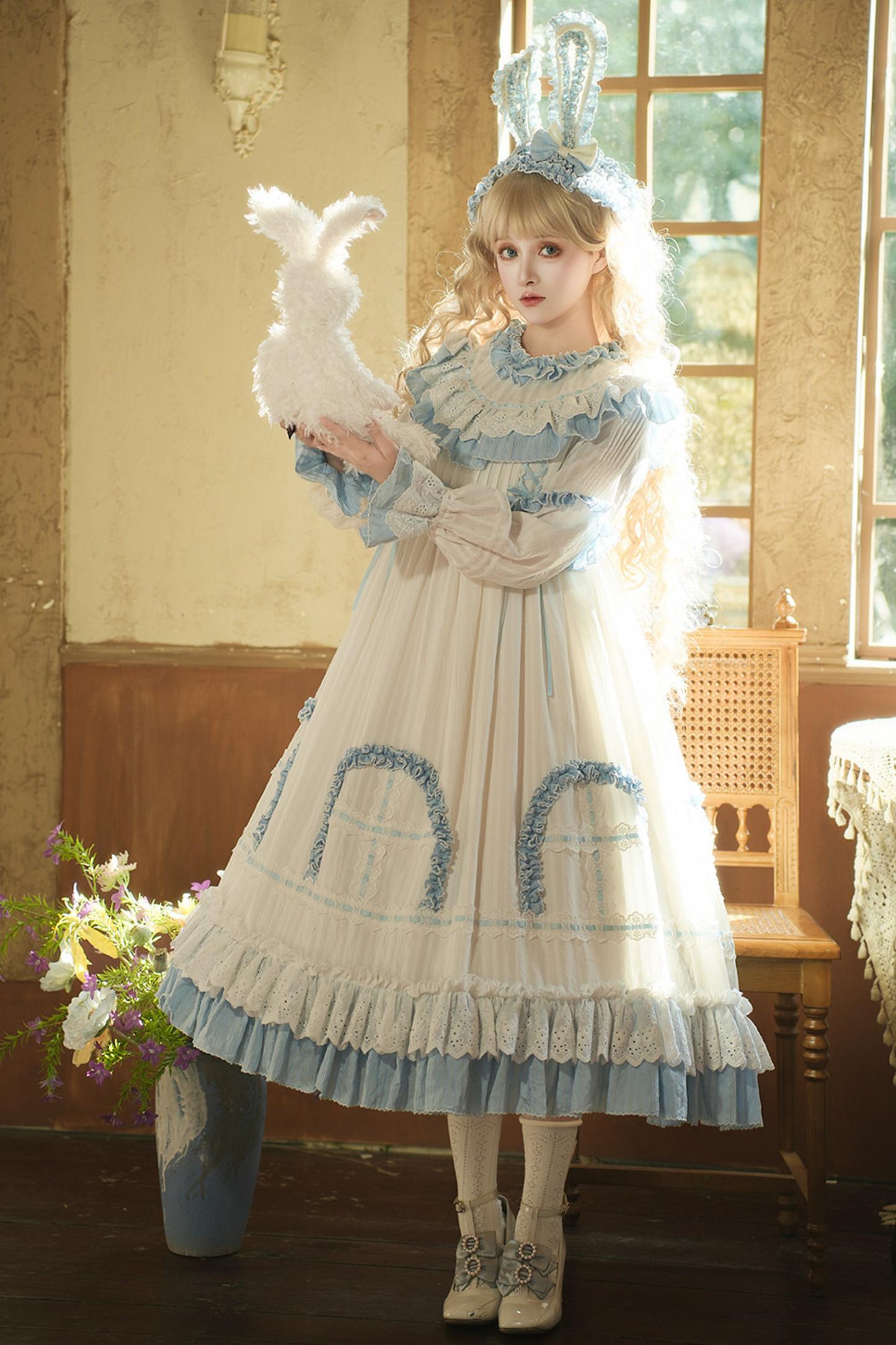 Rabbit Twin Blue Lolita Dress + Rabbit Headband