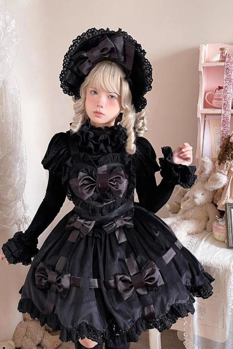 Sweetheart Lolita Suspender Skirt + Ruffle Neck Blouse + Petticoat