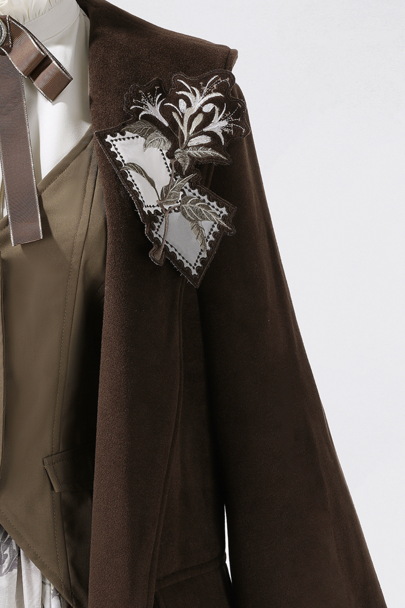 Retro Long Coat + Skirt + Shirt + Vest