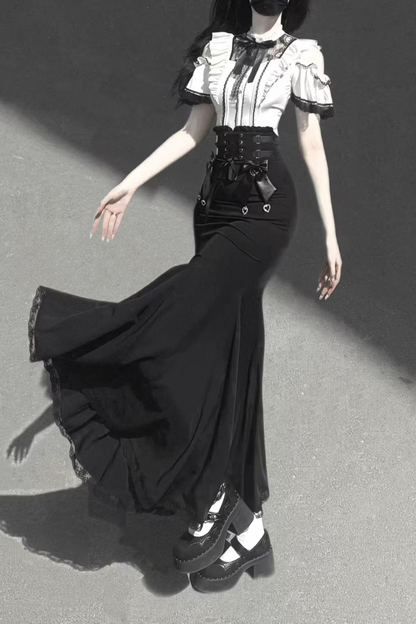 [pre-order] Off-shoulder Ruffle Tops + Mermaid Skirt + Ribbon