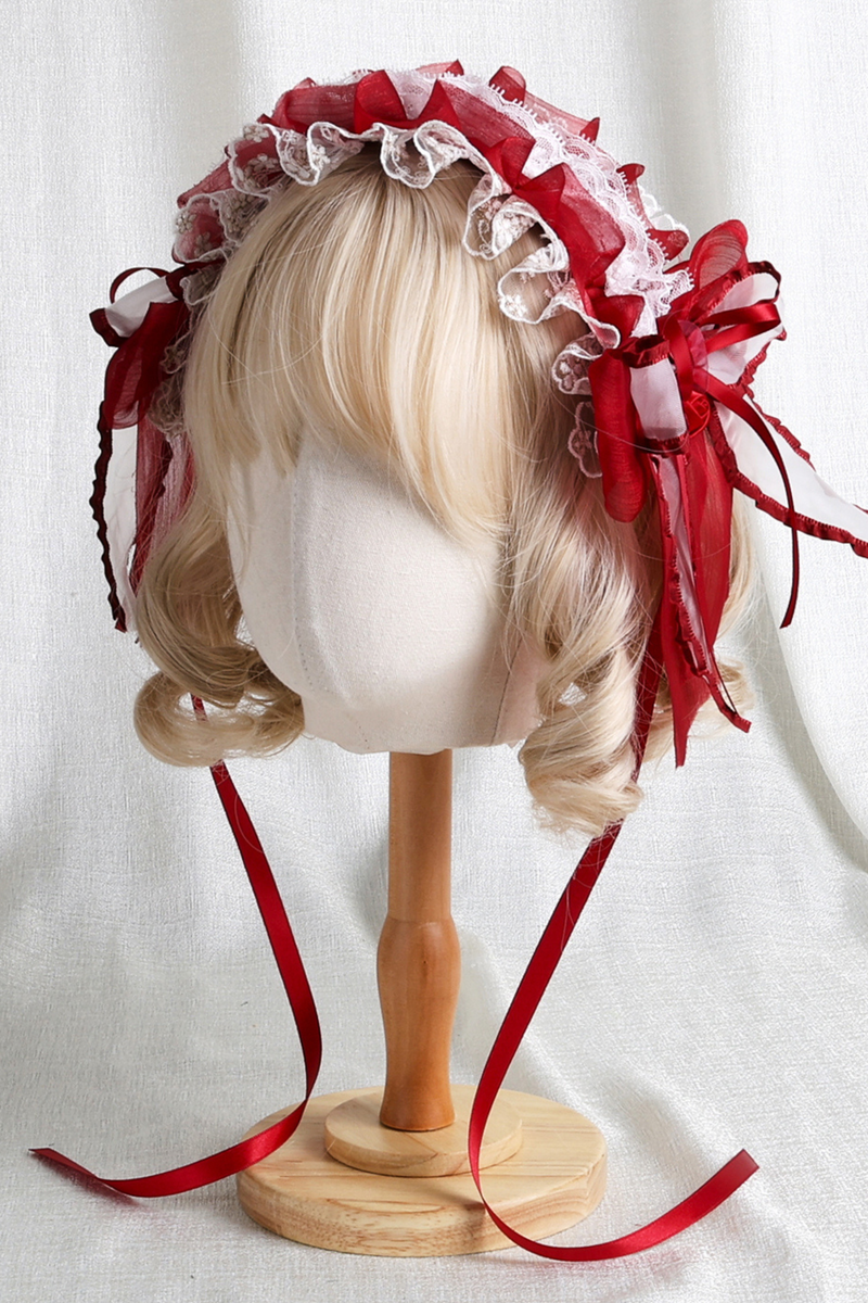 Rose Lace Lolita Bonnet + Hat + Hairband + Clip Hat + Crown