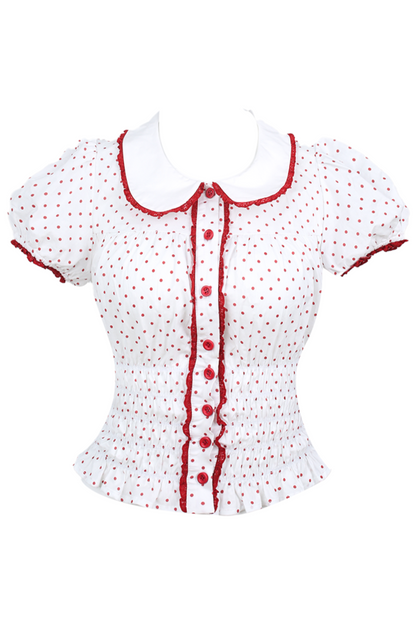 Polka Dot Puff Sleeve Doll Shirt + Ribbon Balloon Skirt Pants