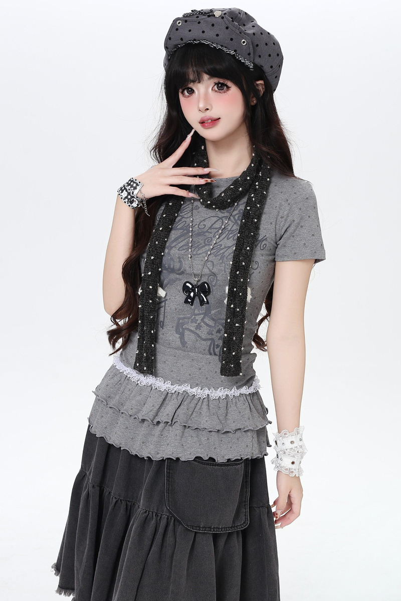 Polka Dot Ruffle Slim-fit Top