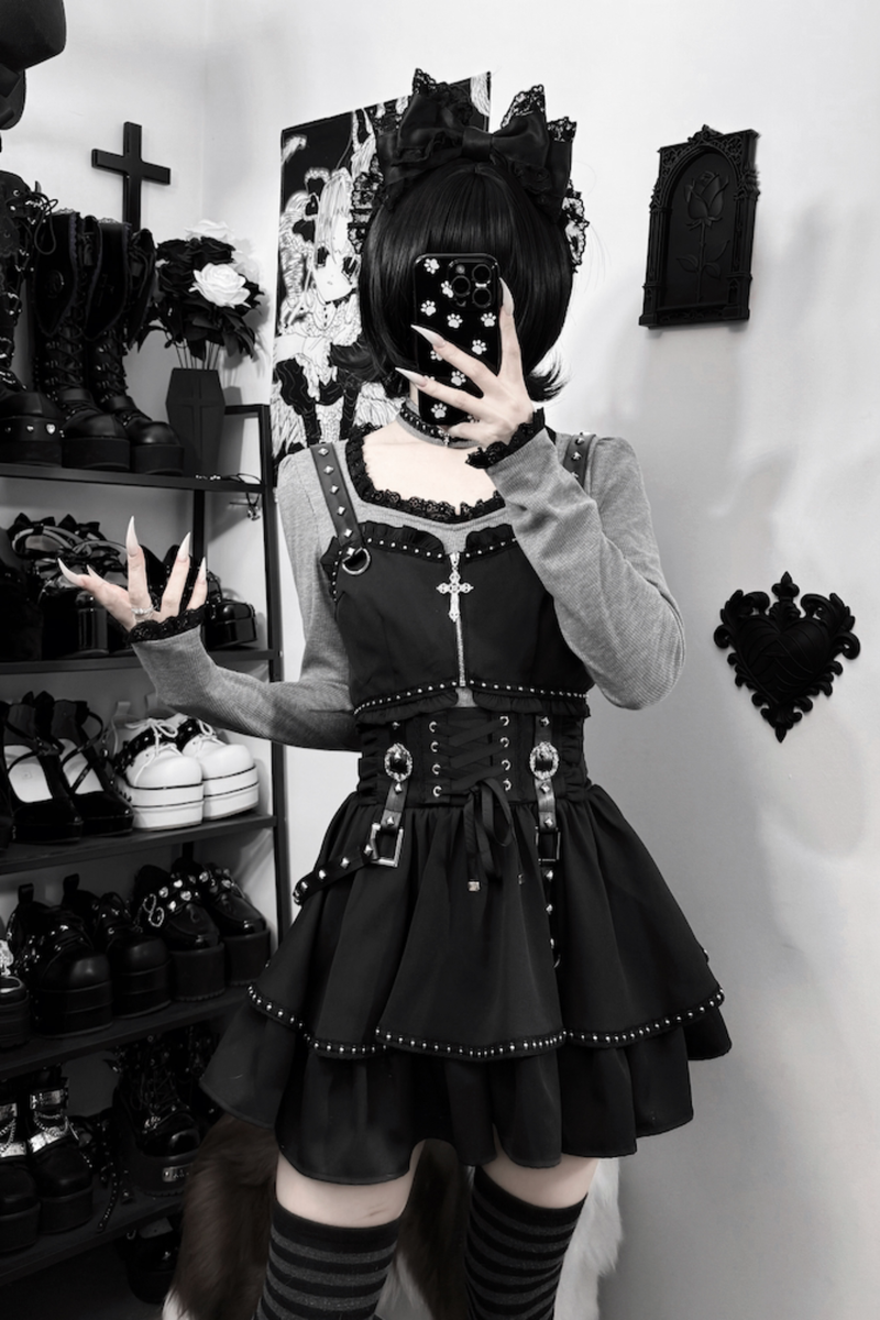 Dark Galaxy Lace Gothic Top + Skirt
