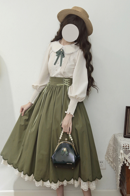 [pre-order] Retro Sweet College Shirt + High Waist Flare Skirt