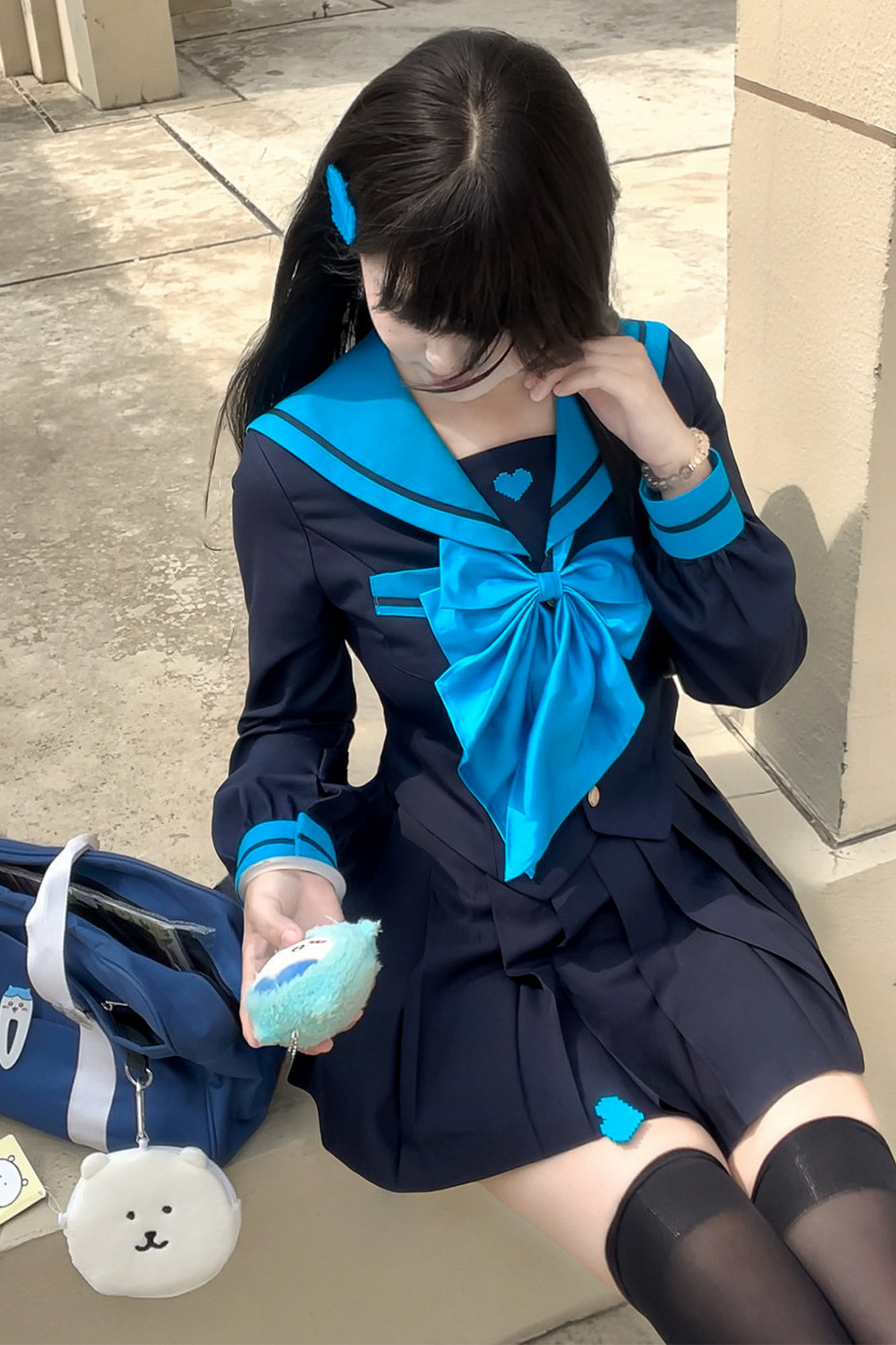 Animation Heroine Sailor Top + Pleated Skirt + Leg Covers