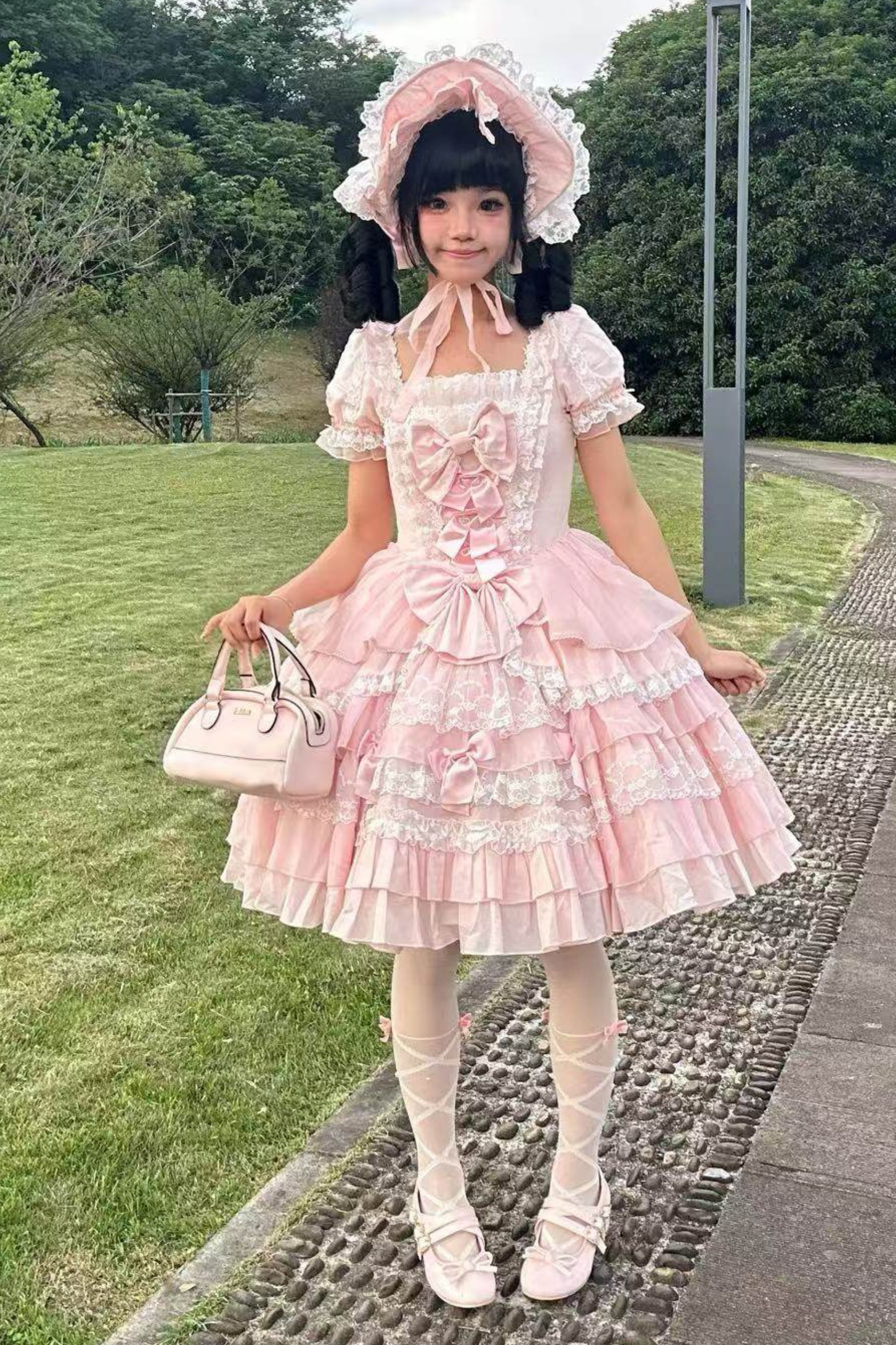 Sweetheart Ruffle Ribbon Lolita Dress + Bnt + Necklace + Princess Sleeve
