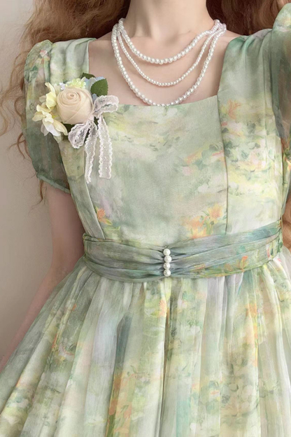 Marble Art High Waist Mark Lolita Dress
