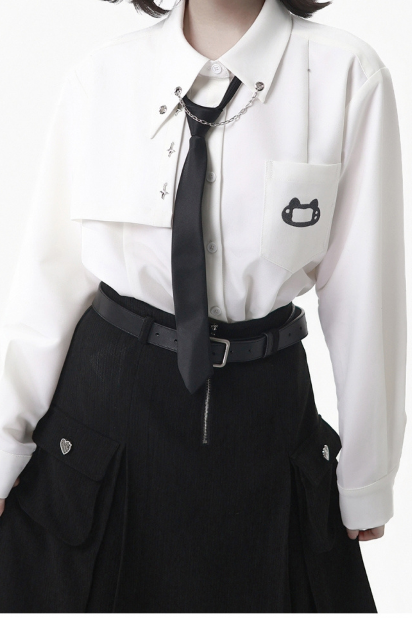 Gray Winter Preppy College Long Top + Short Top + Skirt + Pants + Shirt