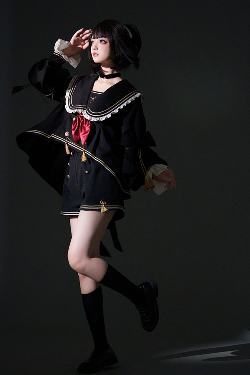 Night Servant Bird Sailor Top + Jacket + Short Pants + Beret + Choker